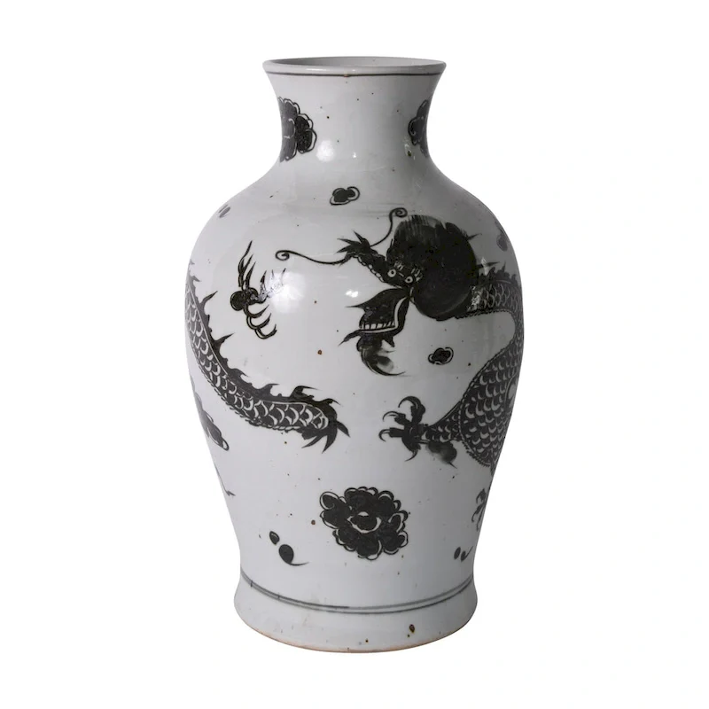 Black Dragon Porcelain Fairy Vase Large - 13x13x22