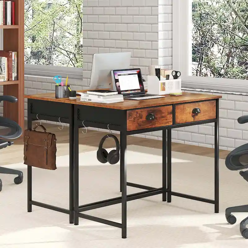 Costway Space Saving Home Computer Desk with 2 Fabric Drawers 4 - See Details