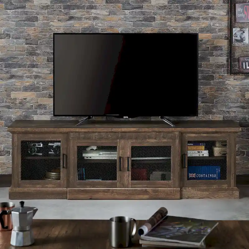 DH BASIC Rustic Reclaimed Oak 69-inch Wide 6-Shelf TV Stand by Denhour