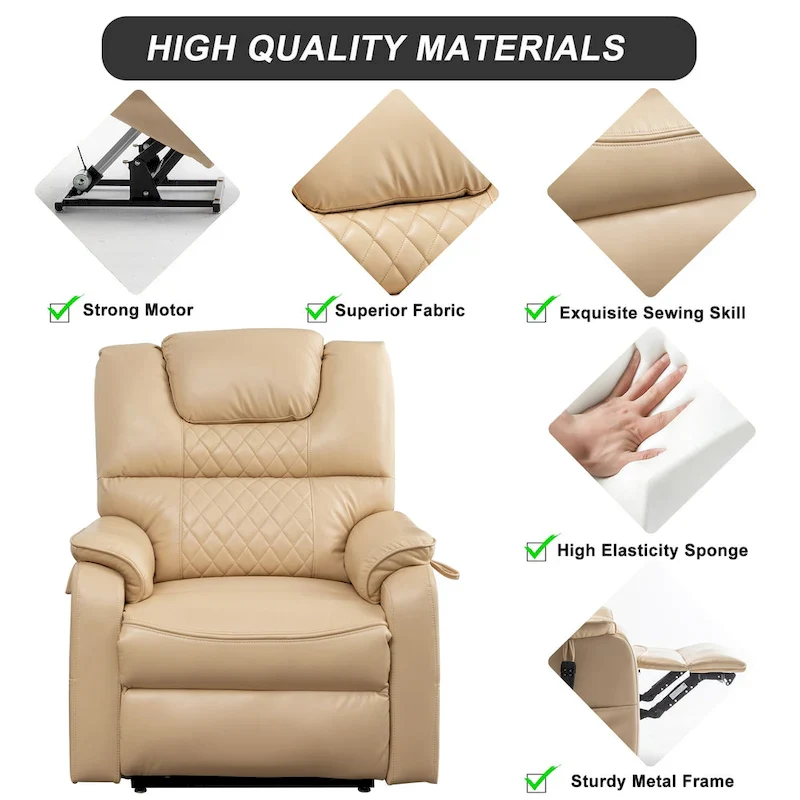 Dual Motor Power Lift Recliner, Brown/Yellow/Black, Heat & Massage, 180°, Seats 1