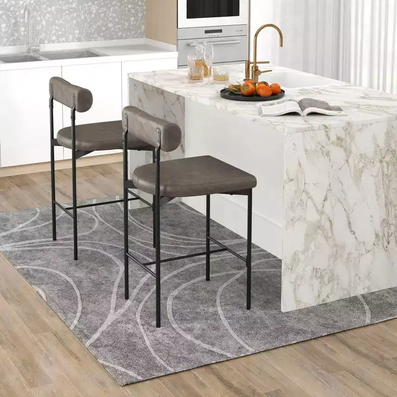 Costway 26 Upholstered Bar Stools Set of 4 with Padded Cushion & Backrest Footrest Brown/Gray