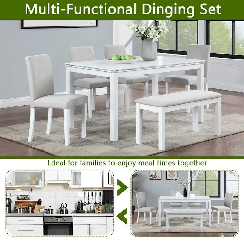 Wooden Dining Rectangular Table with Bench and 4 Chairs