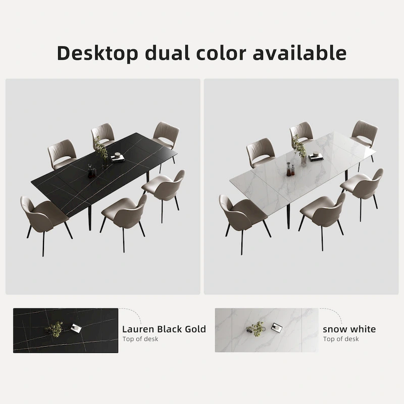 7 Piece 62.9 inch to 94.4 inch Extendable Dining Table Set with Sintered Stone Top 6 Chairs