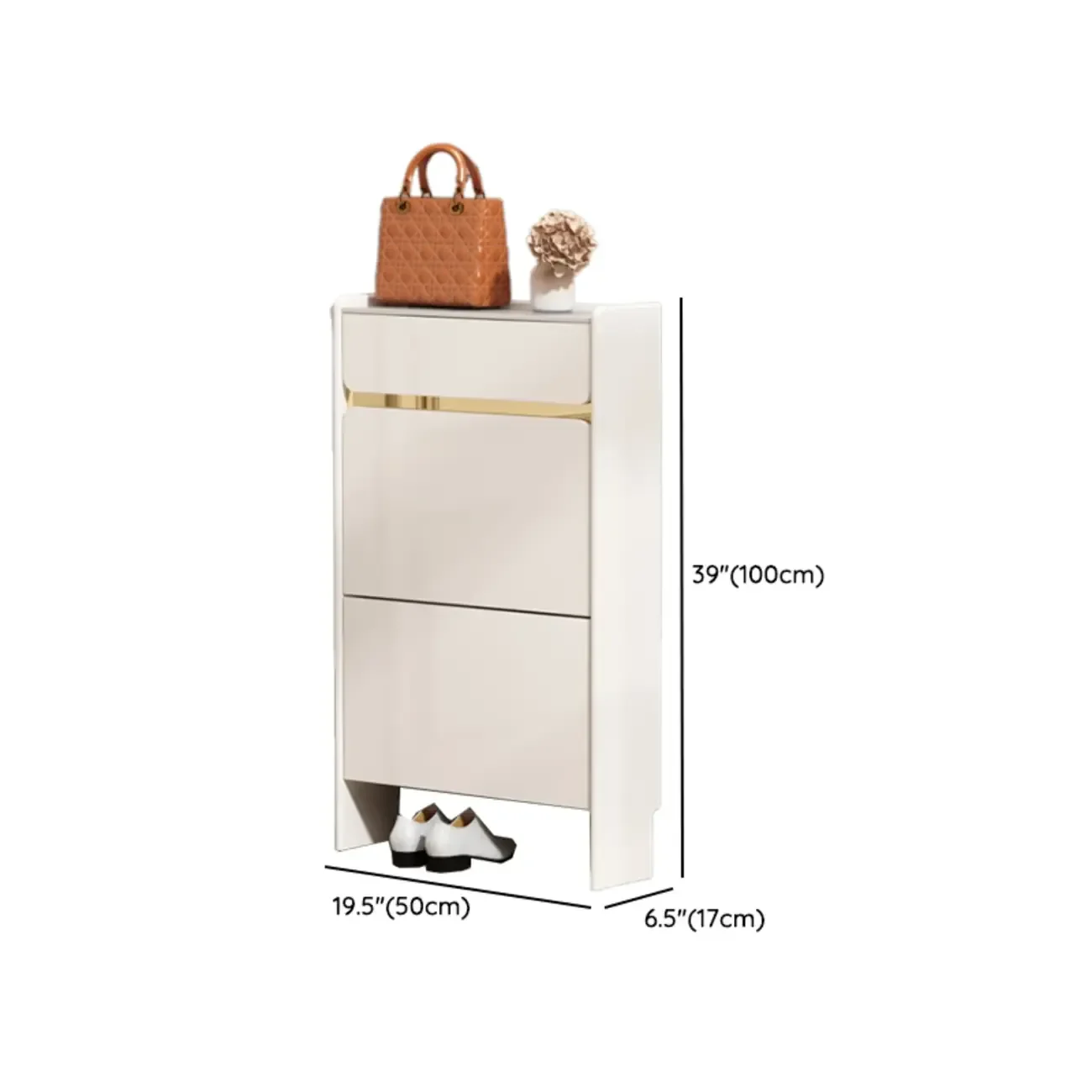 Entryway Glam White Wood Shoe Cabinet with Drawers