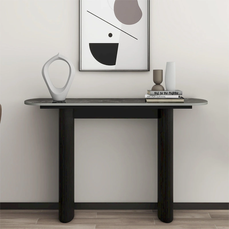 Marble Console Table Entryway Table with Fluted Base