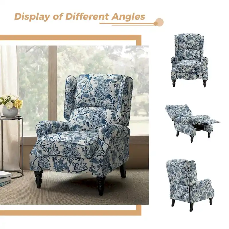 Olympus Upholstered Classic Manual Wingback Recliner with Solid Wood Legs Set of 2 by HULALA HOME