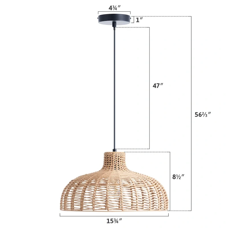 CO-Z Boho Handwoven Hemp Rope Dome Pendant Light Fixture - Tan