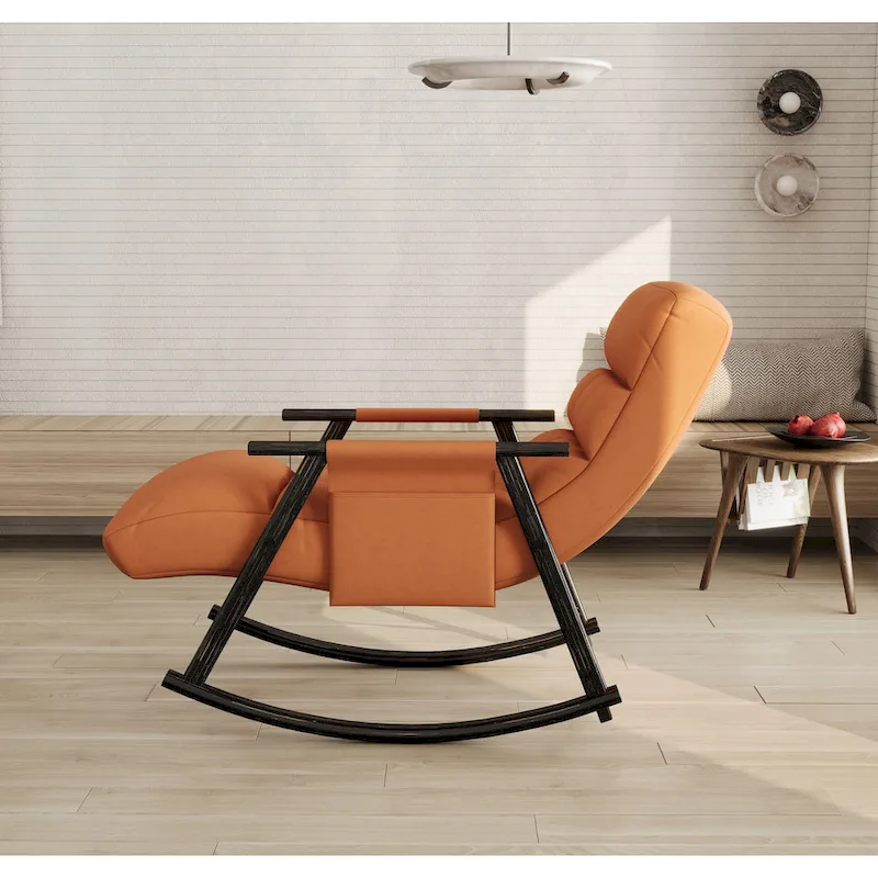 Casual folding rocking chair upholstered, lounge rocking chair adjustable high back and foot rest