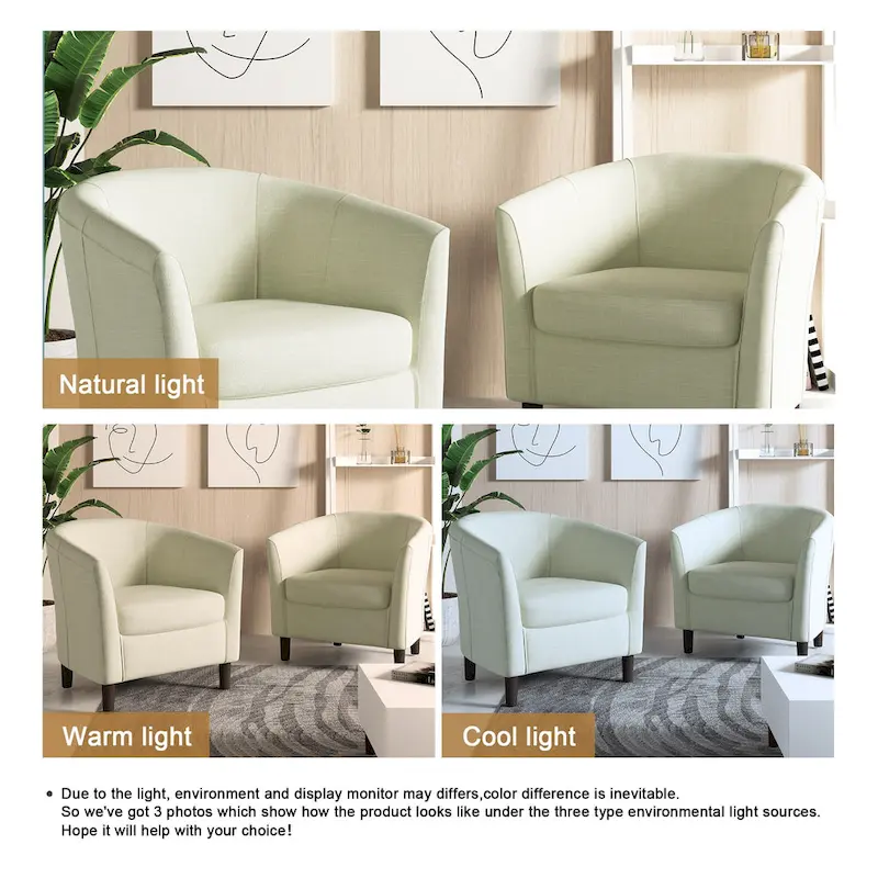 2 Set Modern Linen Barrel Accent Chairs Club Armchair