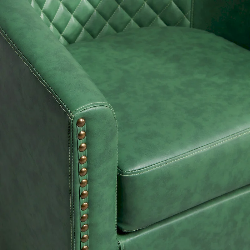 KINWELL 29 Wide Tufted PU Leather Swivel Barrel Chair (Set of 2)