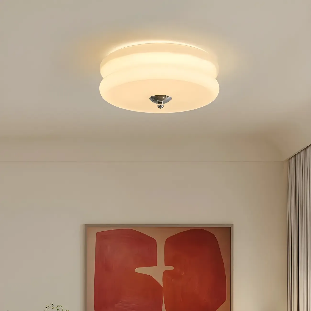 Modern Creamy Round Double-Tier Glass LED Flush Ceiling Light