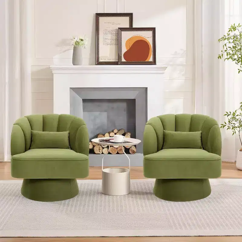 Acekool 360 Swivel Barrel Chair - Plush Teddy Velvet Lounge Chair