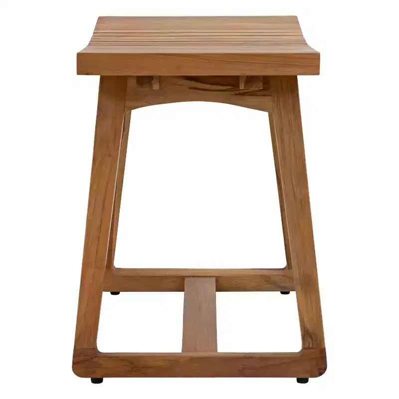 Sunnydaze 19 Solid Teak Wood Shower Bench with Ergonomic Curved Design