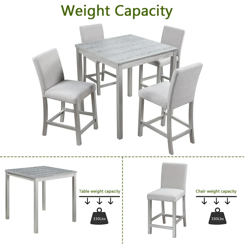 5-piece Wood Dining Counter Height Table and Chair Set