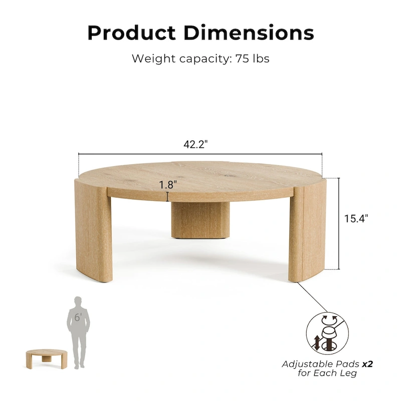 Furniture of America Minst Modern Oak Wood Round Coffee Table