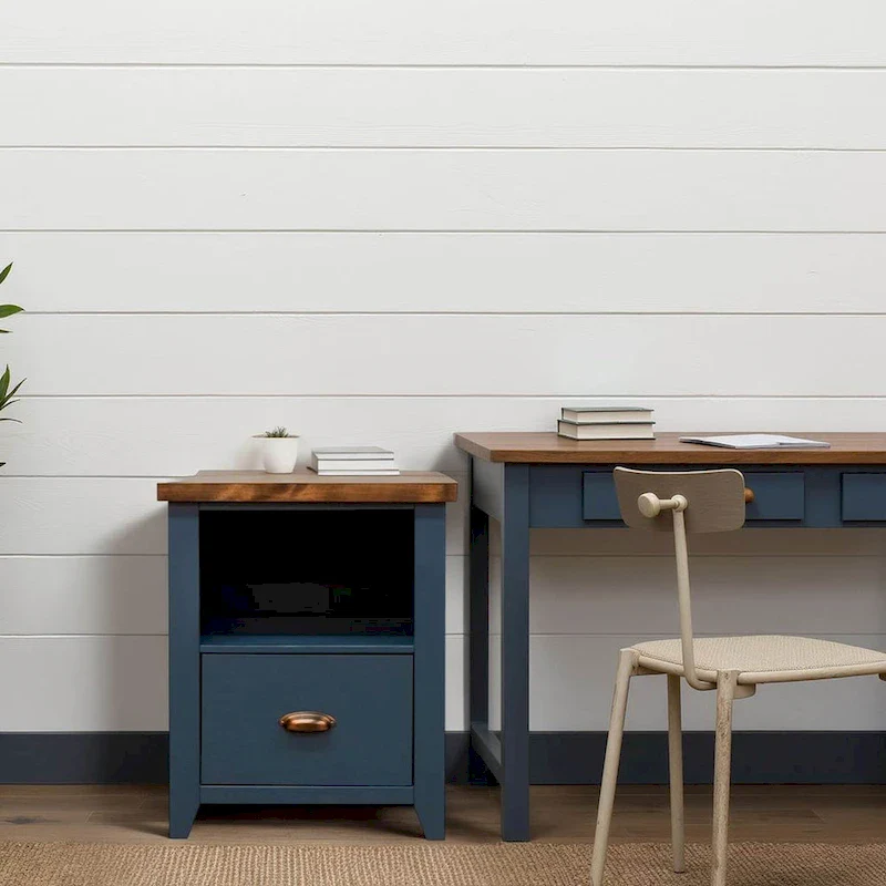 Bridgevine Home Nantucket 22 inch 1-drawer file, No Assembly Required, Blue Denim and Whiskey