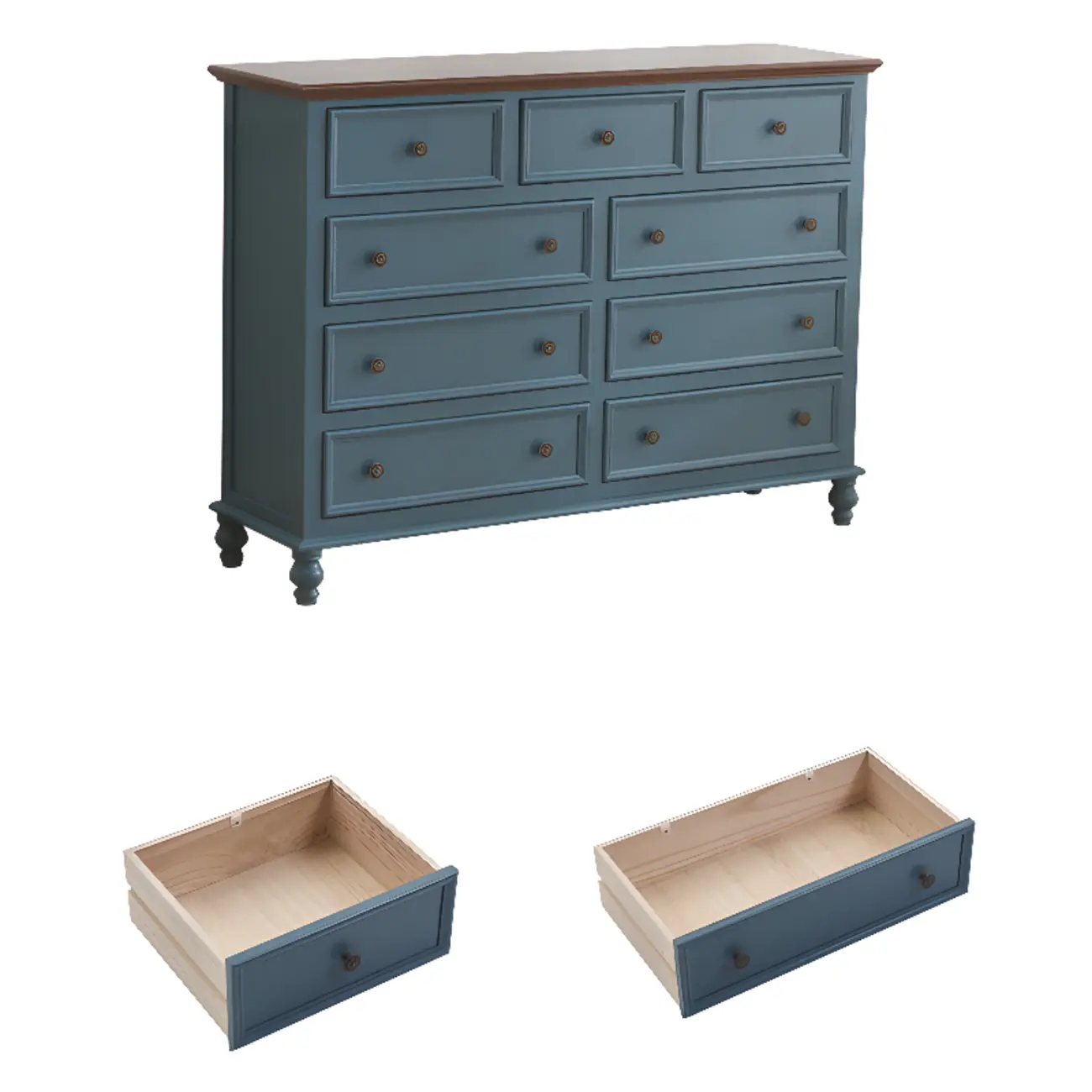 French Square White Wooden 7-Drawer Chest