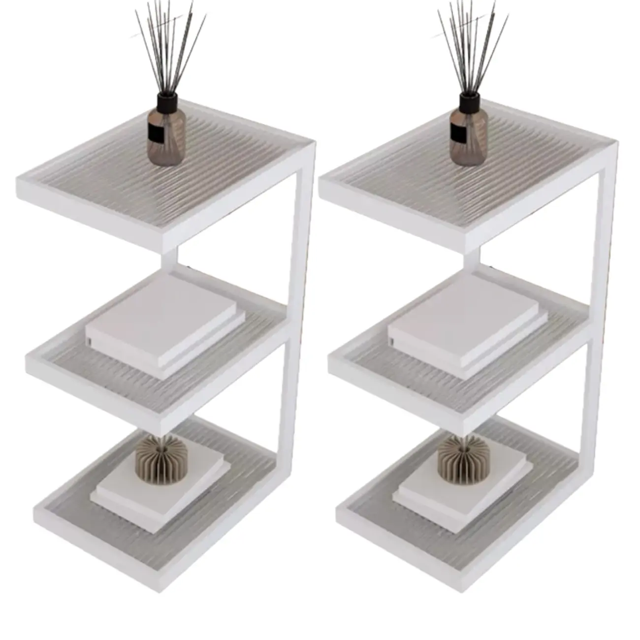 Extra Tall Simple Glass Top and Steel 3 Shelves Nightstand