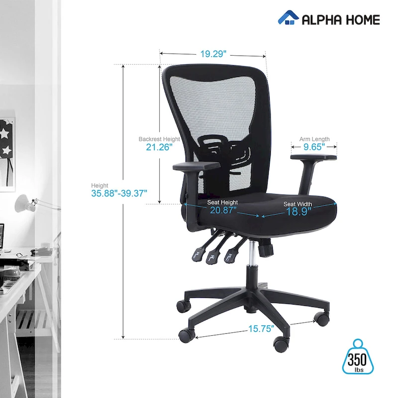 ALPHA HOME High Back Mesh Office Chair Adjustable Headrest, Armrest, Rolling Swivel Reclining Chair