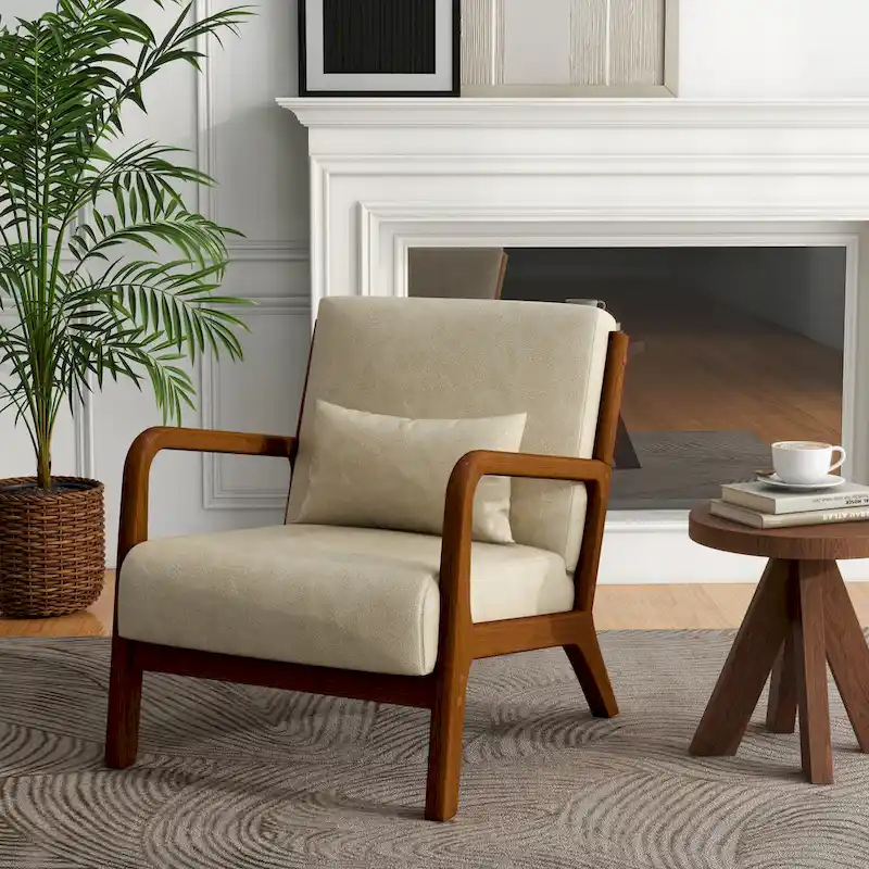 Mid-Century Modern Upholstered Accent Chair with Wood Frame