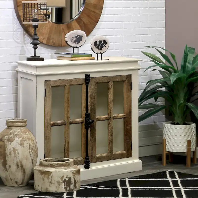 Two Tone Cabinet with Tempered Glass Window Pane Doors