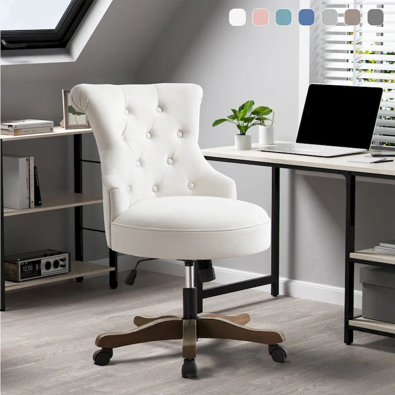 Office Chair with Wheels, Adjustable Height, Linen Fabric Upholstered Computer Desk Chair Swivel
