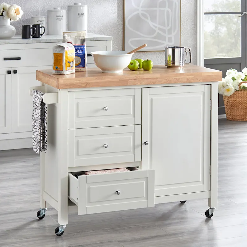 Macaulay Natural Rubberwood Rolling Kitchen Island Cart