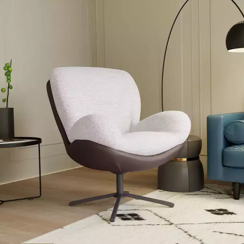 Cream Upholstered Swivel Accent Chair, 1-Seat