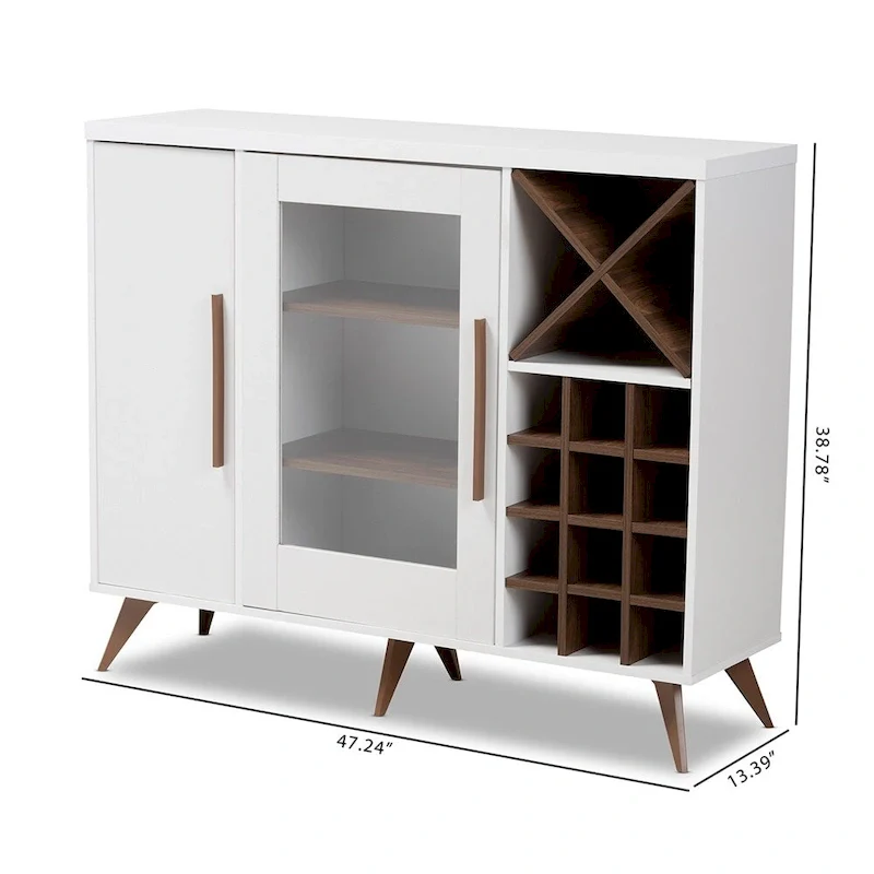 Dark Grey & Oak / White Brown Mid-Century Wine Cabinet with 24-Bottle Rack