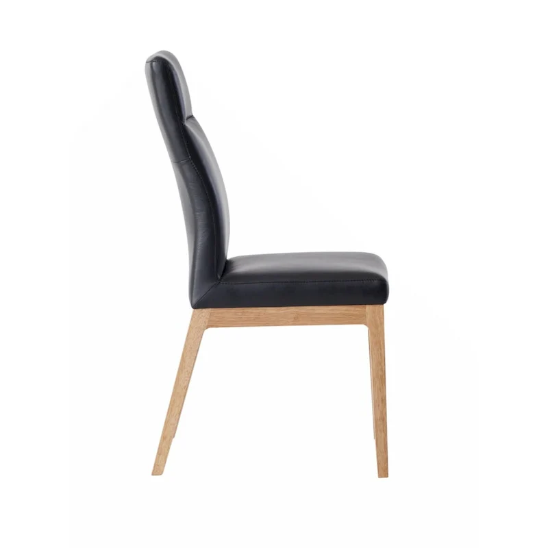 Side Chair (Set-2), Black Leather & Walnut Finish