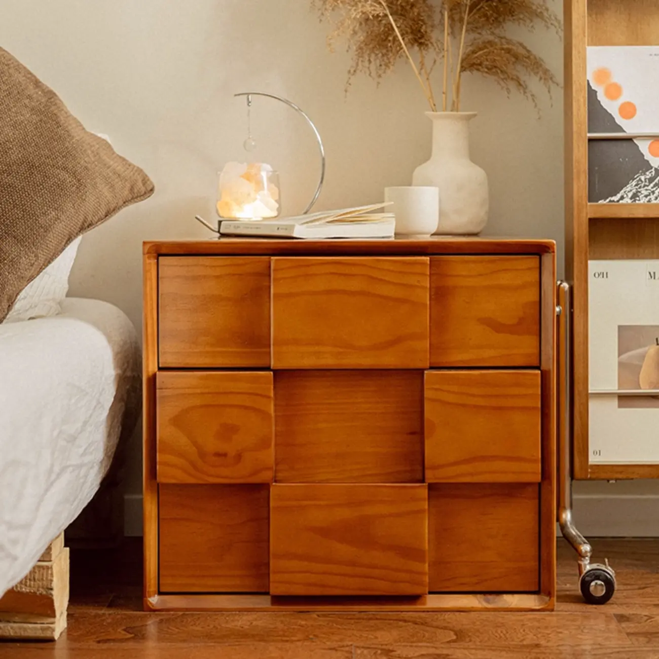 Mid-Century Modern Wood Nightstand with 2 Drawers