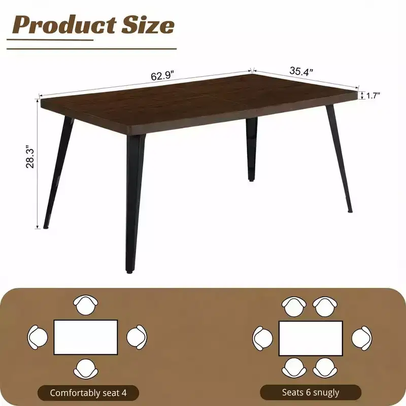 Homy Casa Modern Industrial Dining Table, 62.9 Rectangular Table for 4, Kitchen or Dining Room