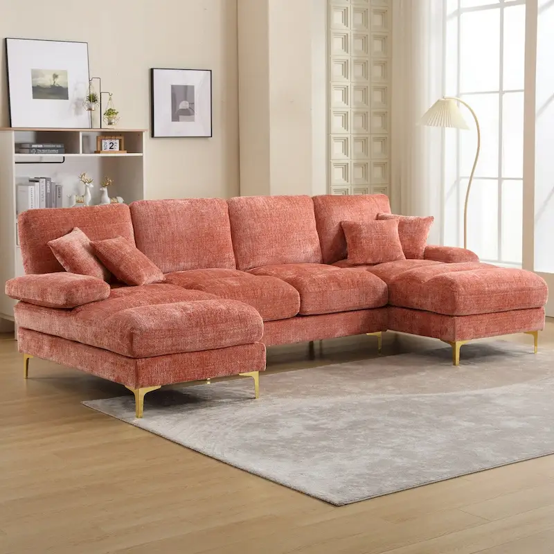 HOMEFUN Chenille Upholstered U-Shaped Living Room Sectional Sofa