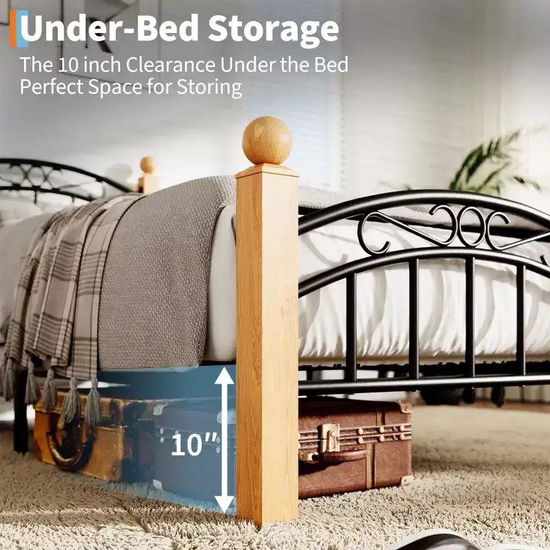 Metal Bed Frame with Headboard and Footboard, Metal & Noise-Free Design, Steel Slats, No Box Spring Needed