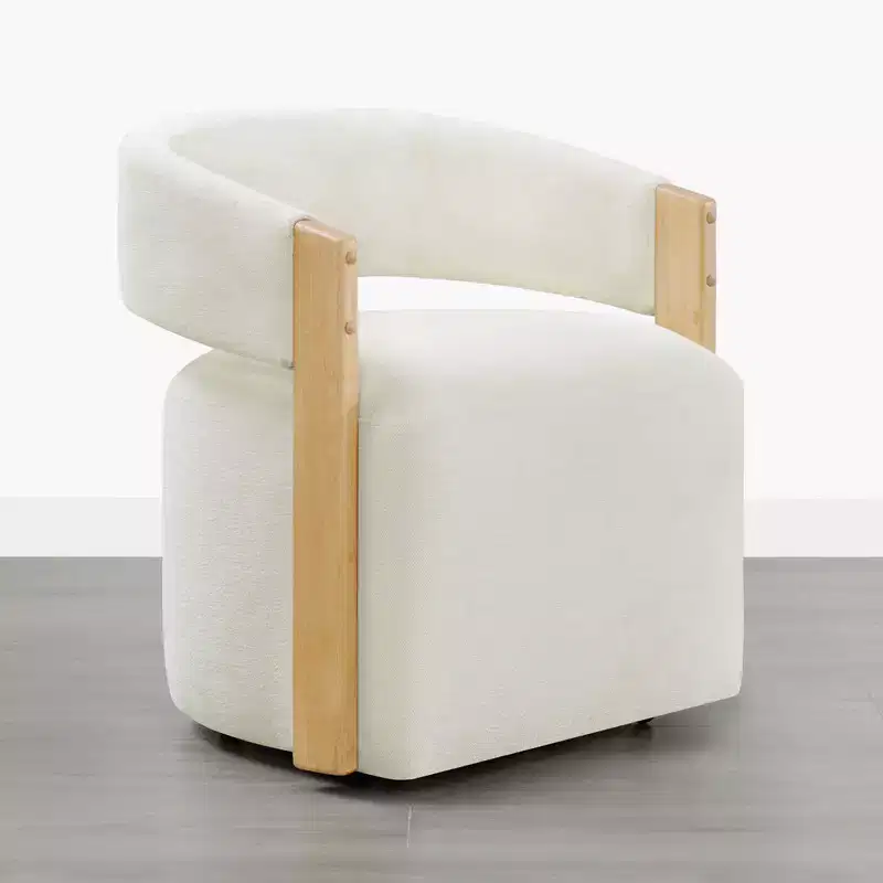 Spruce&Spring Upholstered Dining Chair with Wood Armrests & Hidden Wheels