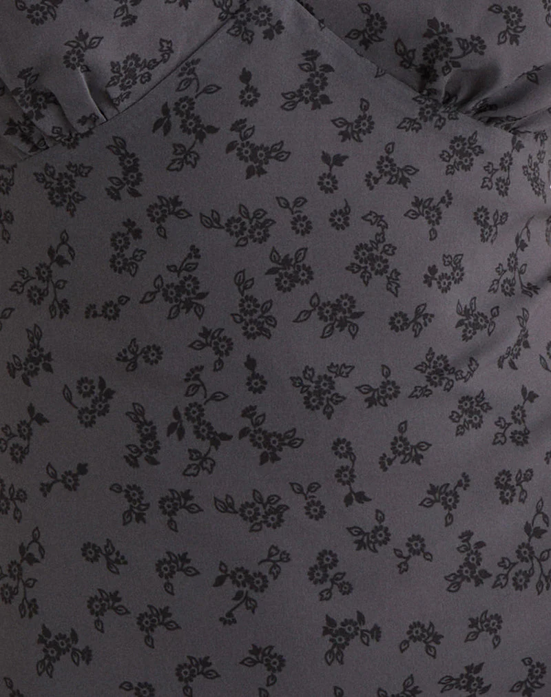 Carmila Gathered Mini Dress in Minimal Flower Dark Grey