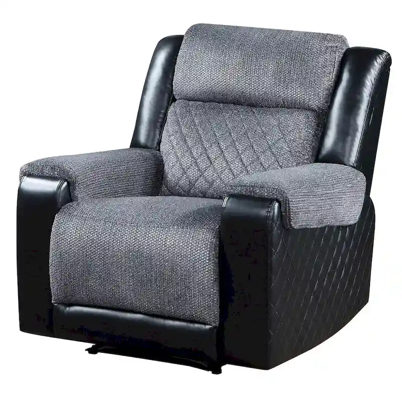 HomeRoots 39 Black And Gray Faux Leather And Fabric Manual Recliner