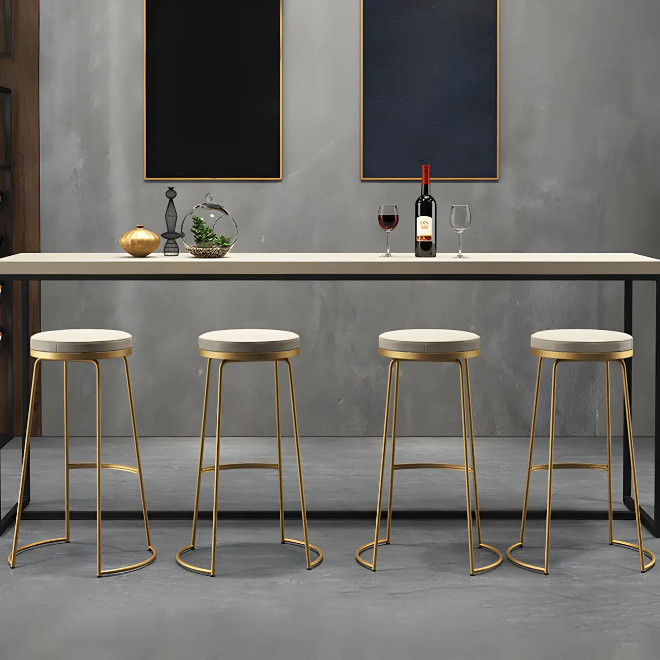 Industrial Metal Leather Seat Bar Stools Counter Height