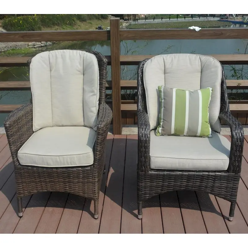 2-Piece Patio Brown Wicker Arm Chair with Cushion