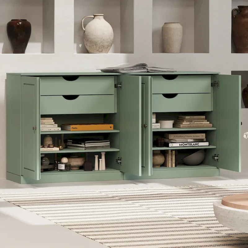 Palace Imports 100% Solid Wood 64   Sideboard with Solid Doors, 4-Drawers and Adjustable Shelves