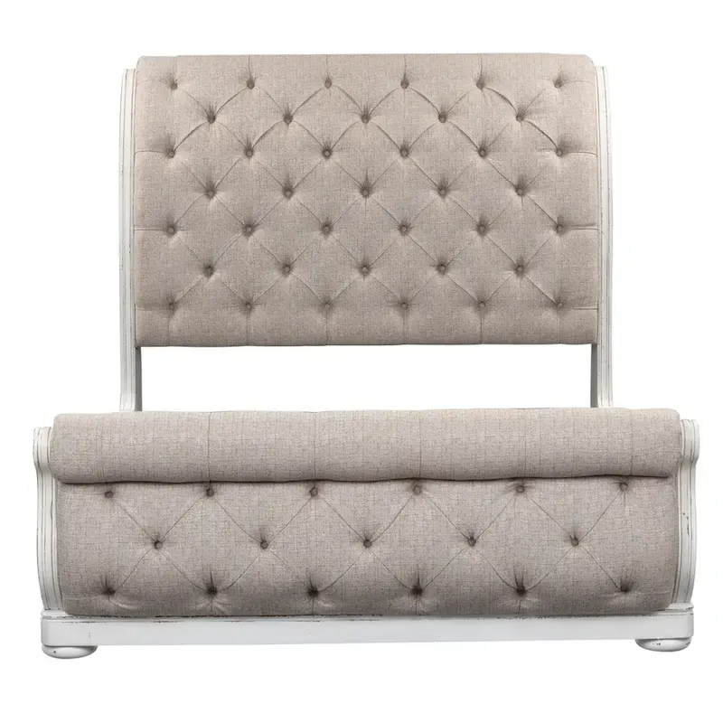 Antique White Tufted Upholstered Sleigh Bed