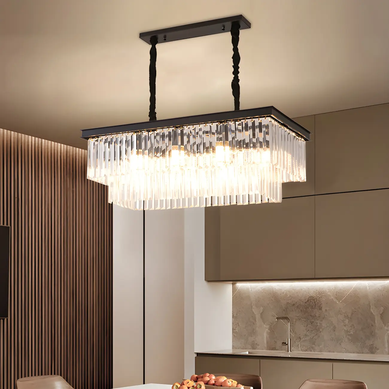Contemporary Rectangle Clear Crystal Pendant Light