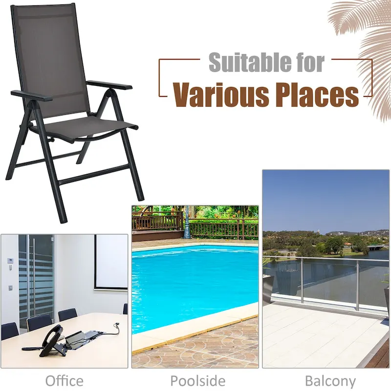 4PCS Patio Folding Dining Chairs Aluminium Adjustable Back - See details