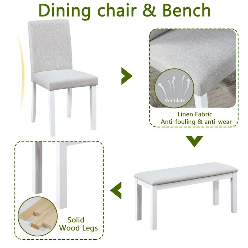 6-Piece Solid Wood Dining Table Set