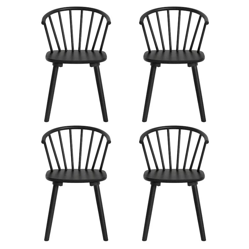 Modern Kitchen Wooden Spindle Back Armless Set of 4 Dining Chairs