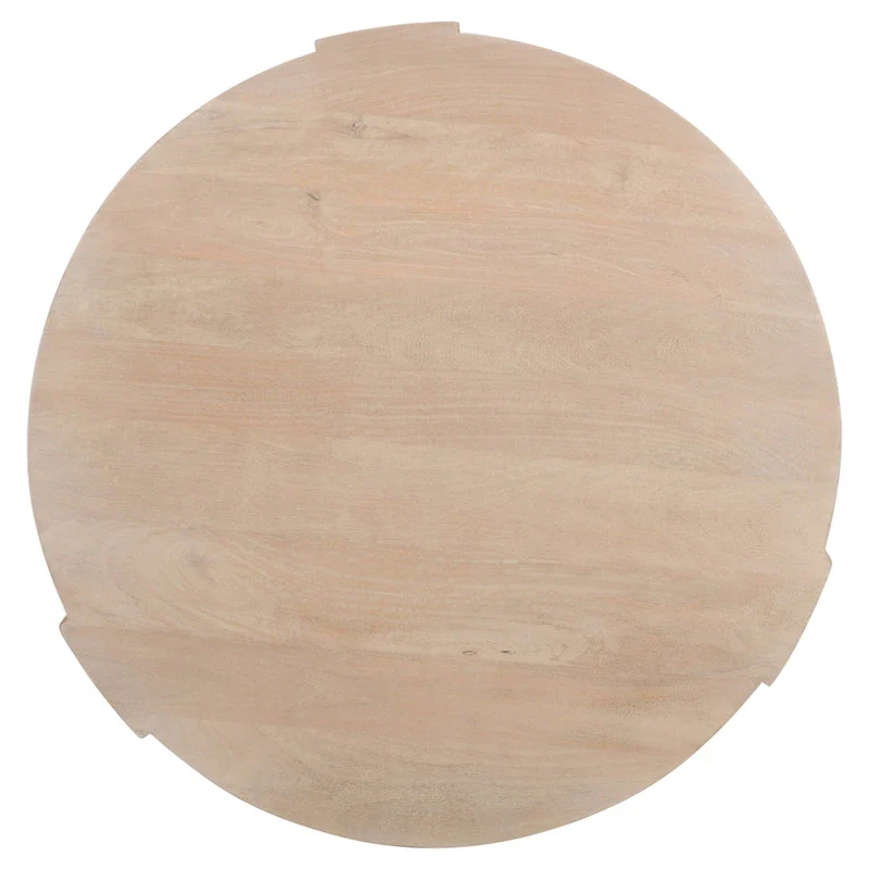 Joana Coffee Table, 35 Inch Round Drum Shape with 3 Legs, Sandblasted Natural Brown Mango Wood
