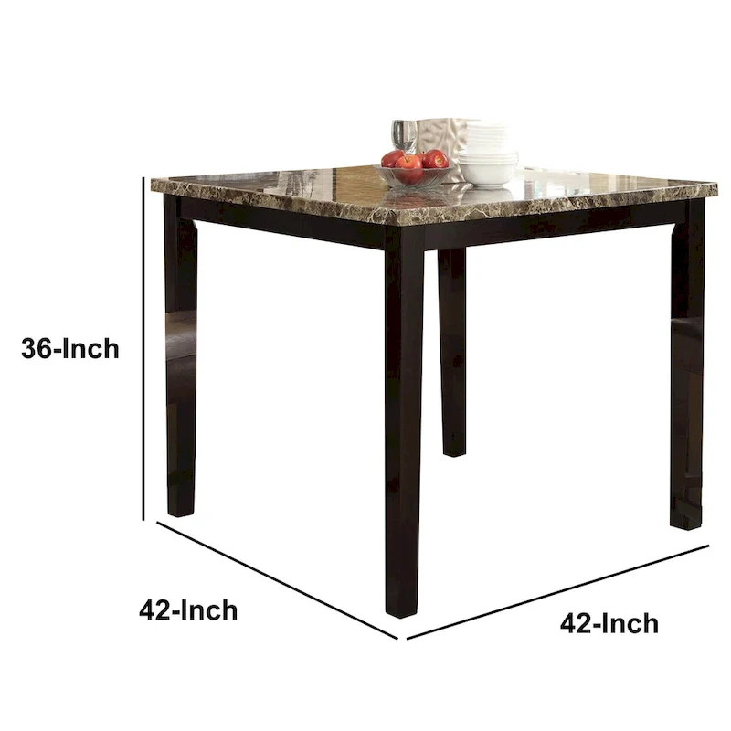 Spacious Wooden High Table Faux Marble Top Brown