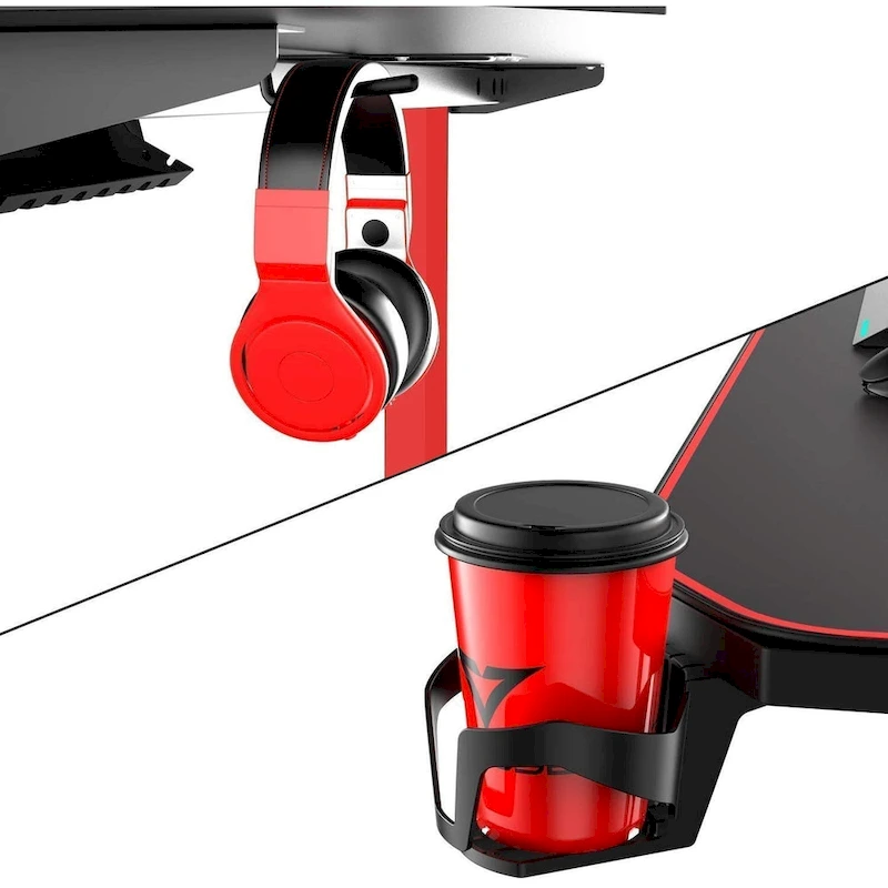 BOSSIN Ergonomic Gaming Desk T-Shaped Office PC Computer Desk with Full Desk Mouse Pad, Handle Rack, Cup Holder Headphone Hook