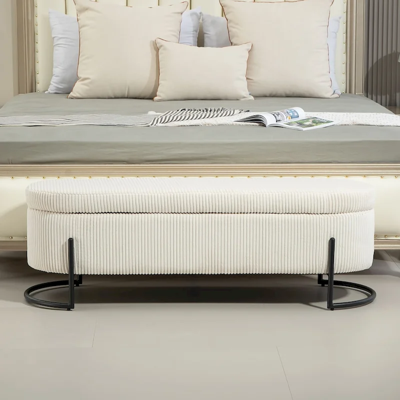 Upholstered Fabric Storage Ottoman with Safety Hinge