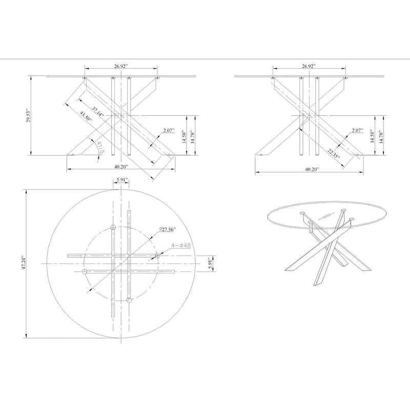 Round Glass Top Chrome Dining Table - Silver